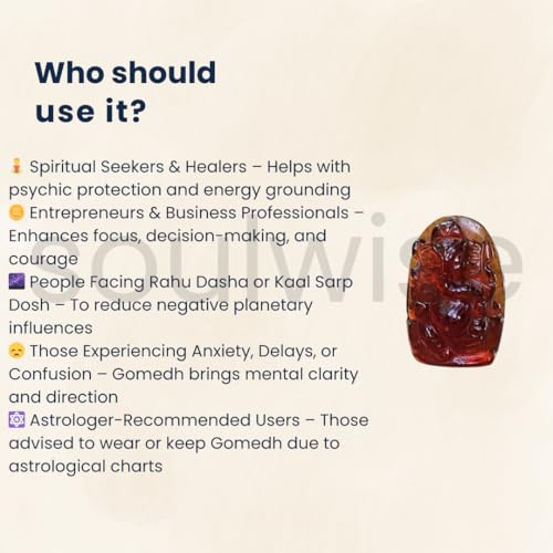 Image of SOULWISE Gomed Ganesha Idol 23 Carats Hessonite Garnet Ganesh Murti for Home Temple Vastu Spiritual Idol for Protection Desk Decor Puja Gift for Office Home