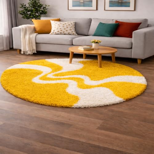 Image of Vintage Threads (Yellow 3D 4x4 Ft Shaggy Carpet for Living Room & Bedroom | Ultra Soft Plush Long Pile Rug | Thick Fluffy 3D Modern Floor Carpet | Cozy Luxury Home Decor Rug