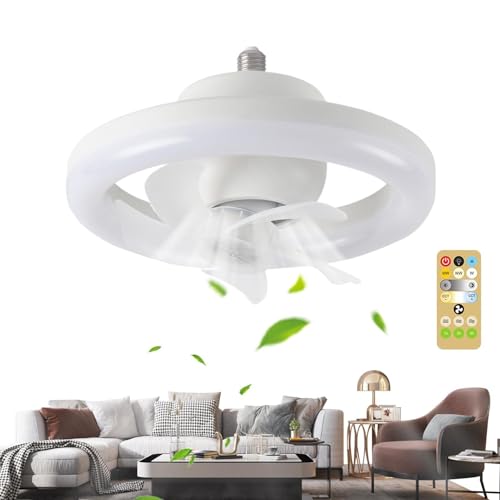 Ventilador De Techo Con Mando A Distancia | 3 Velocidades, Silencioso, Rotación 360 Grados - Luz Para Ventilador De Techo Con Base E27 - Para Hogar, Apartamento, Salón, Comedor, Dormitorio, Baño, Ofic