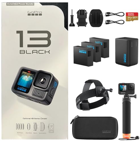 GoPro HERO13 Black Camera with 3 Enduro Batteries | Waterproof 5.3K60 Action Camera with Dual-Battery Charger & SanDisk - Detailed View