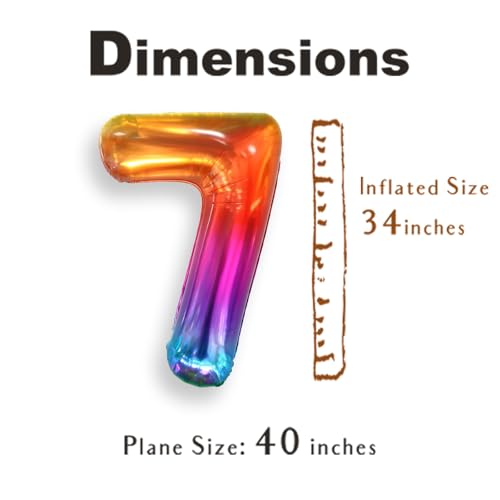 Image of SUWEN Rainbow Number 7 Balloon 40 Inch,Big Colorful Balloons 0-9 | Large Gradient Jelly 7th Helium Foil Mylar Number Multicolor Balloons for Birthday Anniversary Party Decorations