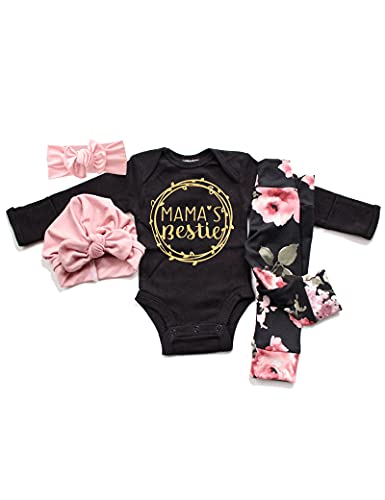 Image of WIQI Newborn Infant Baby Girl 4PCS Clothes Romper Pants Set Floral Summer Outfits Cute Baby Clothes Girl