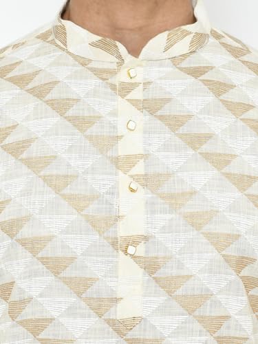 Mens Kurta – Printed Cotton Blend Tunic with Mandarin Collar, Regular Fit – Indian Wedding Outfit for Men – Festive Wear for Diwali, Eid & Celebrations, Cream, 44 5