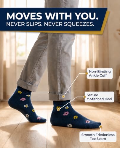Image of Pembrook Ankle Diabetic Socks for Women & Men | 6 Pairs | Wide Non Binding Socks Quarter Length | Edema Neuropathy Socks