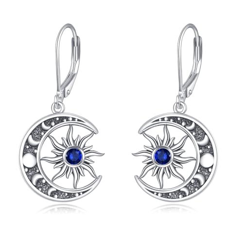 Birthstone Earrings 925 Sterling Silver Birthstone Dangle Earrings Sun Moon Jewelry Gifts for Women