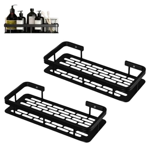Kit C/2 Suportes Organizador Multiuso em Alumínio Preto – Resistente, Impermeável e Antiferrugem – Instalação Fácil sem Furos - Ideal para Banheiro, Cozinha e Lavanderia | Marca Izal®