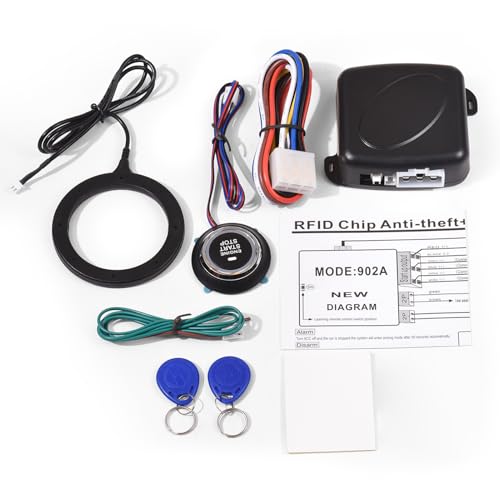 GLOGLOW Alarme de Carro de Alarme de Carro Com Ignição Push to Start, One Click Start Stop, Bloqueio Automático, DC12V, Indicador de Luz Azul, Interruptores e Soquetes de Espera de 8mA