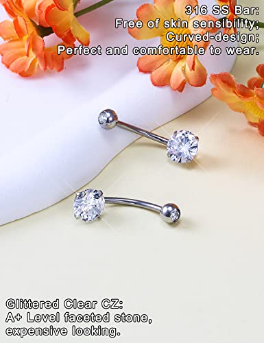 Long Belly Button Ring 6mm 8mm 10mm 12mm 14mm Surgical Stainless Steel Round Cubic Zirconia Navel Barbell Long Bar Belly Button Piercing Jewelry Silver, black, rose gold belly ring4