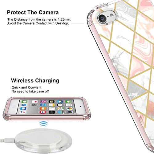 Jeylly Ipod Touch 5 6 7 Case, Ipod Touch 7Th Generation Case 360 Full Coverage Military Grade Two Layers Hard Pc Soft Tpu Bumper Drop Impact Stylish Elegant Marble Case For Ipod Touch 5/6/7, Rose Gold #TOP3