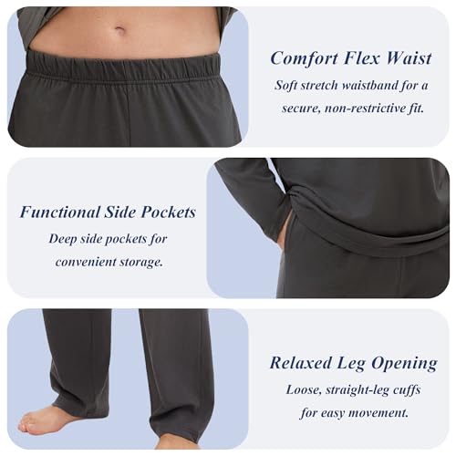 Mens Pajamas Set Henley T-Shirt Comfy Pj Sets Long Sleeve Pajamas Cotton 2-Piece Loungewear Nightwear with Pockets 5