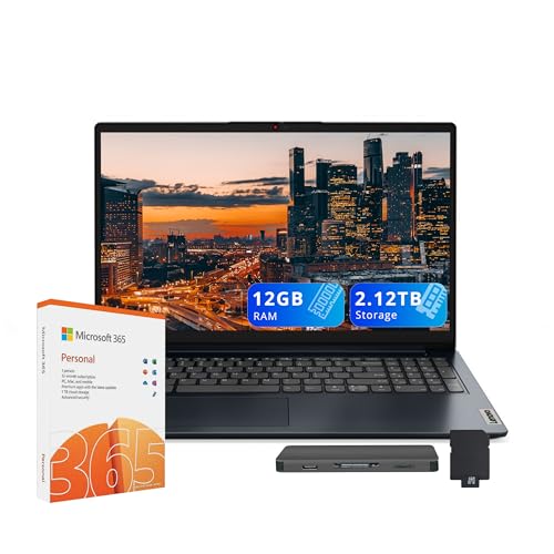 Image of Lenovo IdeaPad 1 15.6 inch Business Laptop with Office 365, Intel Celeron N4500, 12GB RAM, 1TB SSD+128GB eMMC, Intel UHD Graphics, Numeric Keypad, Wi-Fi 6, Win 11 Pro, Abyss Blue, 1TB Docking Station Set