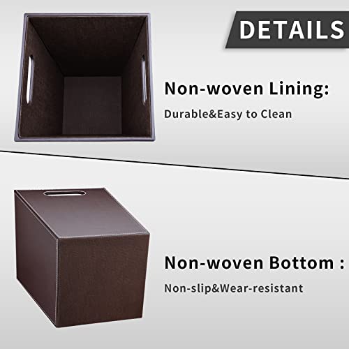 Image of GORESE Leather Trash Can Bathroom Wastebasket, 16L /4.2 Gallon Office Garbage Can with Handles for Near Desk, Square Bedroom Waste Basket Bin for Home Dorm Decorative Brown