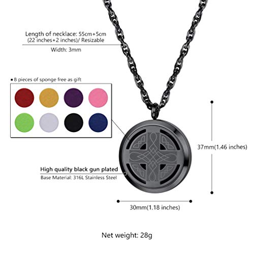 Prosteel Personalized Customize Celtic Knot Cross Diffuser Black Necklace,Aromatherapy Locket,Stainless Steel Essential Oil Diffuser,Essential Oil Necklace,Women Jewelry,Valentines Day #TOP2