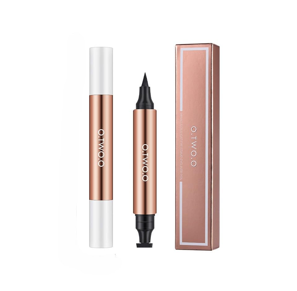 2 In 1 Professional Black Liquid Eyeliner Pencil, Ultra-Fine Tip Long Lasting Eye Definer for Precise or Smudged Look, Winged Cat Eye Stamp Eyeliner for Women