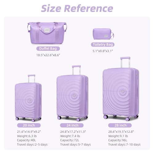 Image of LARVENDER Luggage Sets Carry On 5 Piece Set Suitcase Hardshell Lavender