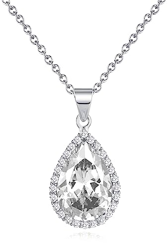 Sumonyo Diamond Teardrop Pendant Necklaces For Women Crystals Birthstone Costume Jewelry Gifts For Women,Gold Plated 17.92 + 1.97 Inch Chain White Gold Plated Diamond cover