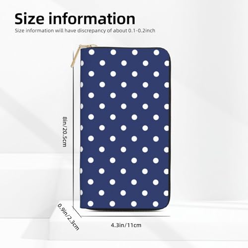 White Polka Dots Dark Blue Print Wallet Women Men, Long PU Leather Wallets for Women, Cute Womens Travel Wallet Purse Pouch with Zipper Pocket3