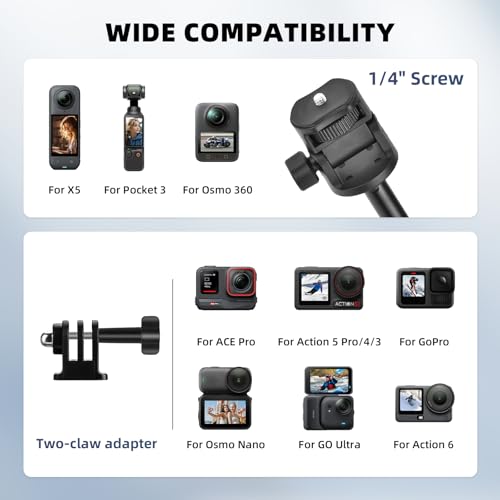 Image of 80in Pocket 3 Selfie Stick Tripod for GoPro Action Camera, Extendable Stand Vlog Mount for DJI Osmo Pocket 3 Action 6 5 Pro 4 3 for Xtra Muse for Insta360 X5 X4 X3 for AKASO DSLR Accessories