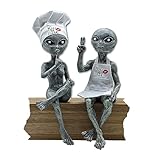 Alien Invasion “Kiss The Cook” Alien Statues Ledge Loungers with Chef’s Hat & Apron 10 “ H...