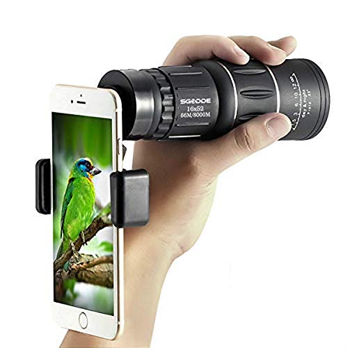 Monokular Teleskop 16 x 52 High Power Monokular Spektiv mit Handy-Stativ und Adapter-Halterung, wasserdichtes, mehrfach…