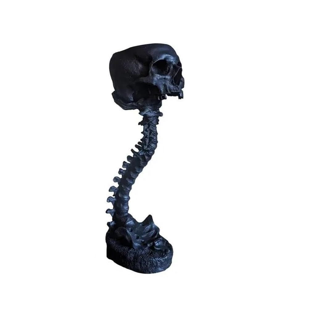 Asyduey Black Resin Skull Planter & Spine Stand Set, Polyresin Skulls Pot, Halloween Decoration Retro Human Skull Flower Reusable