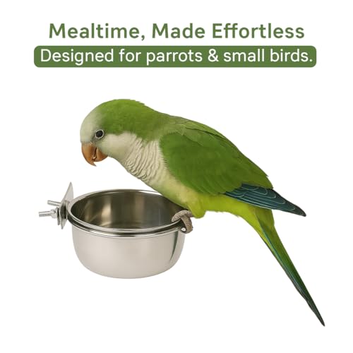 Image of Pets Empire Best Stainless Steel Birds Coop Cup Feeder Bowl (500ML X 3, COOP Cup CLAMP Holder)