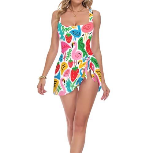 Maillot de bain push-up une pièce rose avec motif flamant rose et fraise pour femme