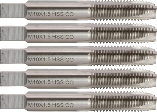 5 pcs M35 Cobalt Steel Spiral Point Threading Taps, M10 x 1.5 mm Metric, D6, 3 Flute, Bright (Uncoated) Finish