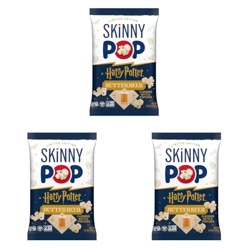 Image of SkinnyPop Butterbeer Flavored Kettle Popcorn, Harry Potter Snacks, Gluten Free, Vegan, Non-GMO, Dairy Free, SkinnyPop, 5.3oz Grocery Sized Bag (Pack of 3)