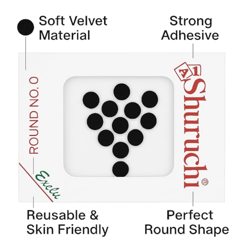 Image of Pride Sales A1 Shuruchi Round No.5 Bindis for Women (Combo of 12 Packs) - Red, Black, Maroon & Multicolour | Premium Self Adhesive Round Bindis for Daily & Festive Wear (7 BLACK)