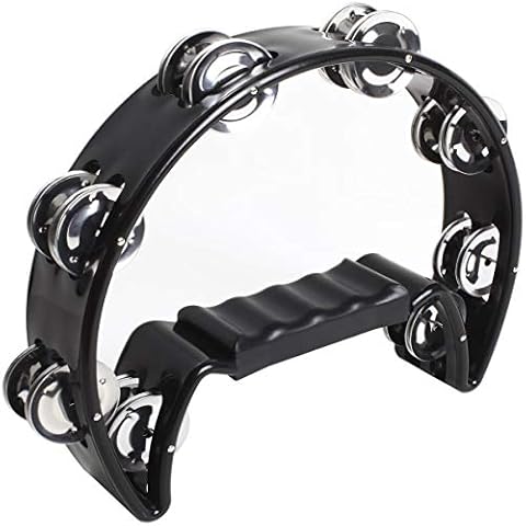 iGadgitz Xtra U6994 - Half Moon Hand Tambourine Double Cutaway Tambourine - Musicians, Singers, Music Classes, Bands - Black Cover