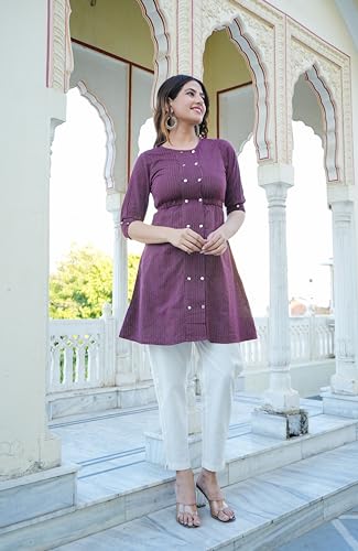 Image of Yash Gallery Women's Cotton Stripe Printed Straight Tunic for Women