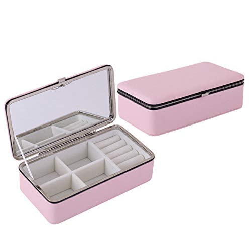 ESSORT Boîtes à Bijoux Voyage avec Miroir Mallette à Bijoux, Coffret à Bijoux Portable pour Collier, Boucles D'oreilles, Collection Bagues, 18.2x10.2x5.6cm, Rose