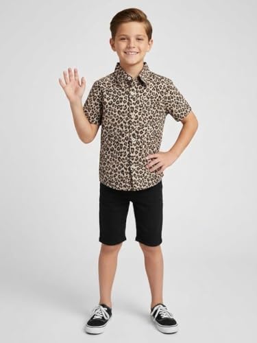 Image of Niren Enterprise Cotton Fabric Casual Half Sleeve Leopard Printed Pattern Kids Boys Shirt Brown Black Colour