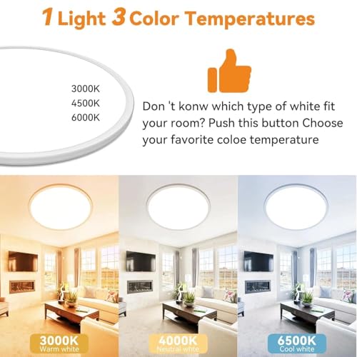slochi Deckenlampe LED Deckenleuchte Flach, Ø50CM 3Farben 46W 4600LM Weiß – Ansicht 2