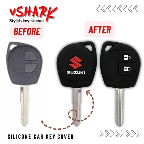 Image of vSHARK Silicone Car Key Cover Compatible with Maruti Suzuki S-Presso /Swift DZire /SX4 /DZire /Ignis /Alto /Vitara Brezza /Celerio /Ertiga /Ciaz /SCross /Baleno /Ritz 2 Button Key Cover Black(Pack of 1)