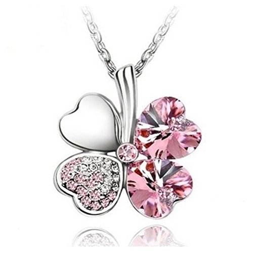 Targarian Amatista Rosa - Collar con Colgante trébol de Cuatro Hojas con Elementos en Cristal de Swarovski by