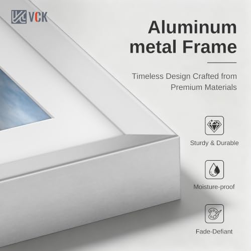 Image of VCK 8x10 Picture Frame Silver 3-Pack, Minimalist Metal Frames with Tempered Glass, Display Photo 5x7 with Mat or 8 by 10 Without, Modern Decor for Home, Office, Studio, Wall Hanging or Tabletop