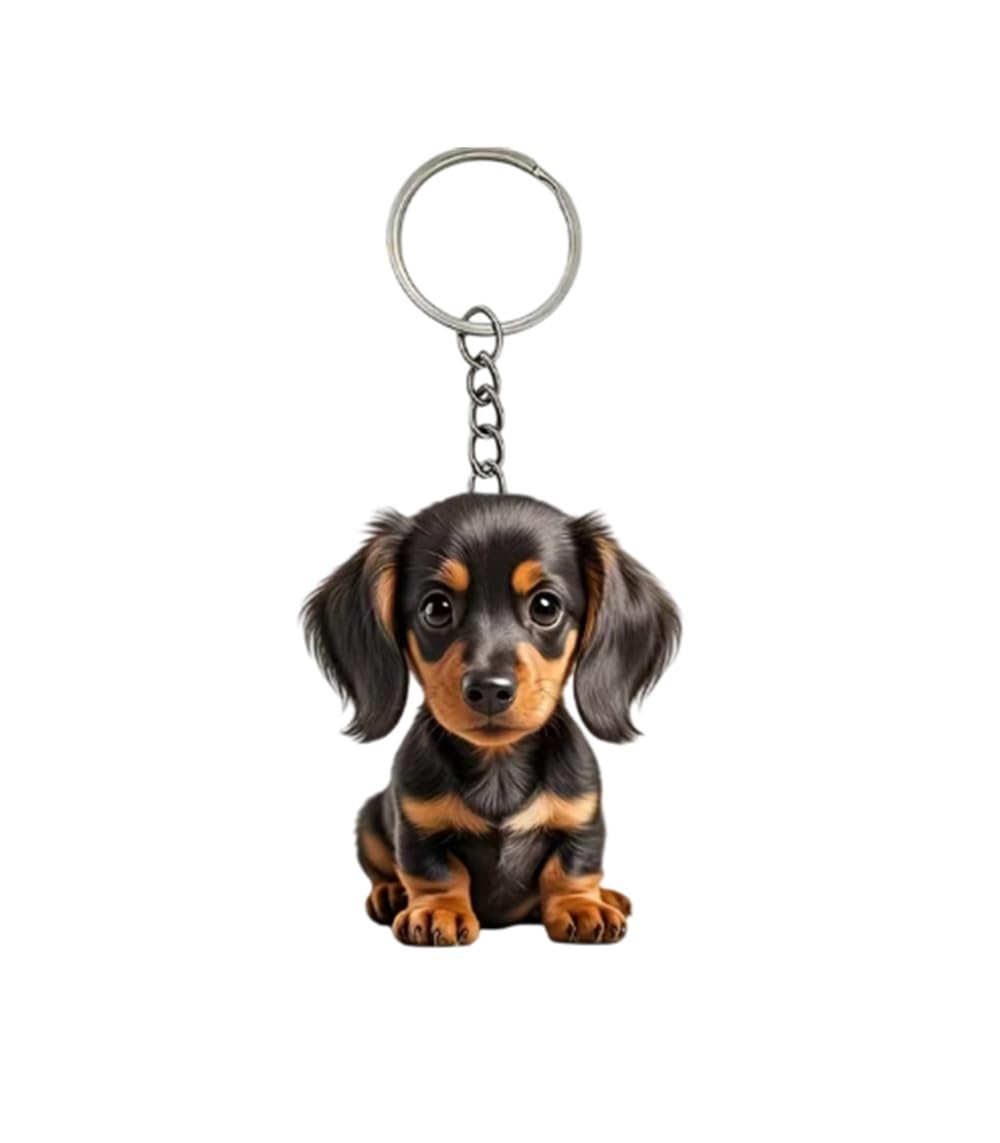 CMJ™ Flat Acrylic Dachshund Puppy Keyring Gift for Dog Lovers Sausage Dog Keychain