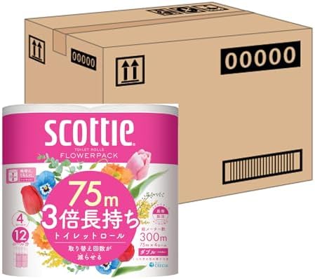 （18:00時点） トイレット ダブル 3倍長持ち 75m 48ロール スコッティフラワーパック (ケース品)