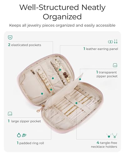 BAGSMART Travel Jewelry Case Jewelry Organizers and Storage Earings Holder Organizer for Women Necklace Holder Jewelry Rolls for Necklaces, Earrings, Bracelets-Black