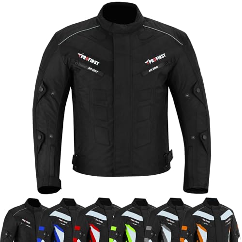 PROFIRST Motorcycle Jacket Mens Waterproof Textile Cordura Fabric Motorbike Mesh Jacket All Seasons Removeable CE Approved Protections (UK Alpha L Regular Regular Black)