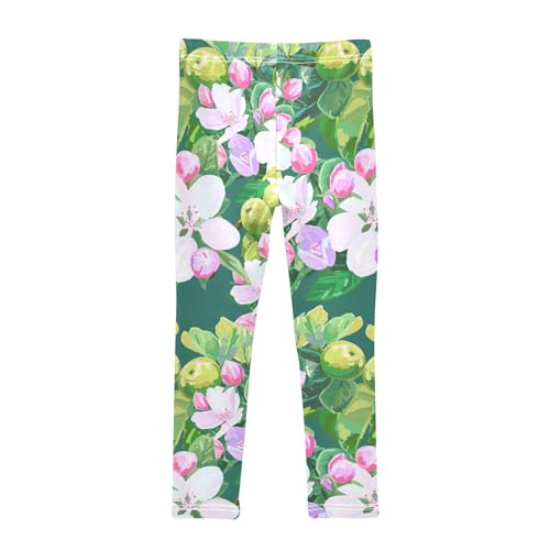 ALAZA Girls' Leggings Girls Stretch Leggings White Flower Green Fruit Children's Yoga Pants Clothes Kids Dance Tights Place3