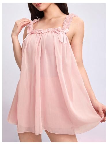 Image of MakeMeChic Women's 2 Piece Sexy Lingerie Dress Set Bow Babydoll Nightgown