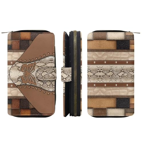 Image of COEQINE Ladies Wallets Pink Leopard Heart Black Printed Leather Phone Long Clutch Purses Check Coin Change Holder