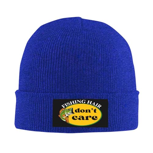 DSCVGBX Fishing Hair Don't Care Pull on Cap Funny Fishing Lover Knit Hat Blue