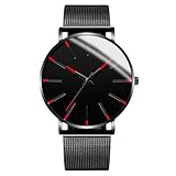 RORIOS Orologio Minimalista Moda Uomo Cinturino in Pelle Rete alla Moda Movimento Quartz di Precisione Rosso e nero