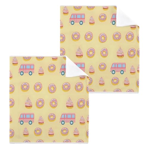 ALAZA Wash Cloth Set 100% Cotton Fingertip Towels Face Cloths Sets Donut Dessert Cart Highly Absorbent Soft Feel Set of 2