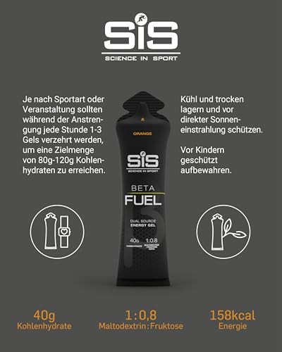 Science in Sport BETA Fuel Dual Source Gel 6 x 60ml Orange - Energiereiches Kohlenhydrate Gel mit 40g Kohlenhydrate - Leicht verdauliches Energy Gel für optimale Leistung