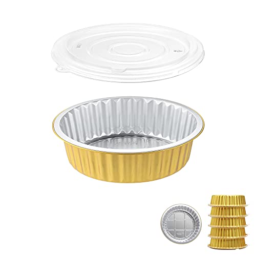 MESTAEK Sartenes de aluminio resistentes de 7 pulgadas con tapas (paquete de 5), lata reutilizable 2 veces más gruesa y resistente para cocinar y hornear